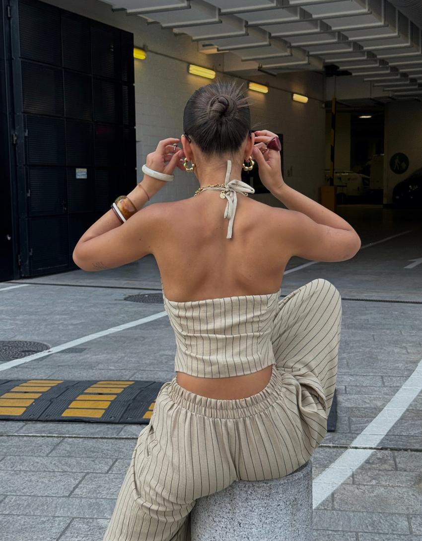 Balloon fit linen blend pants with darts