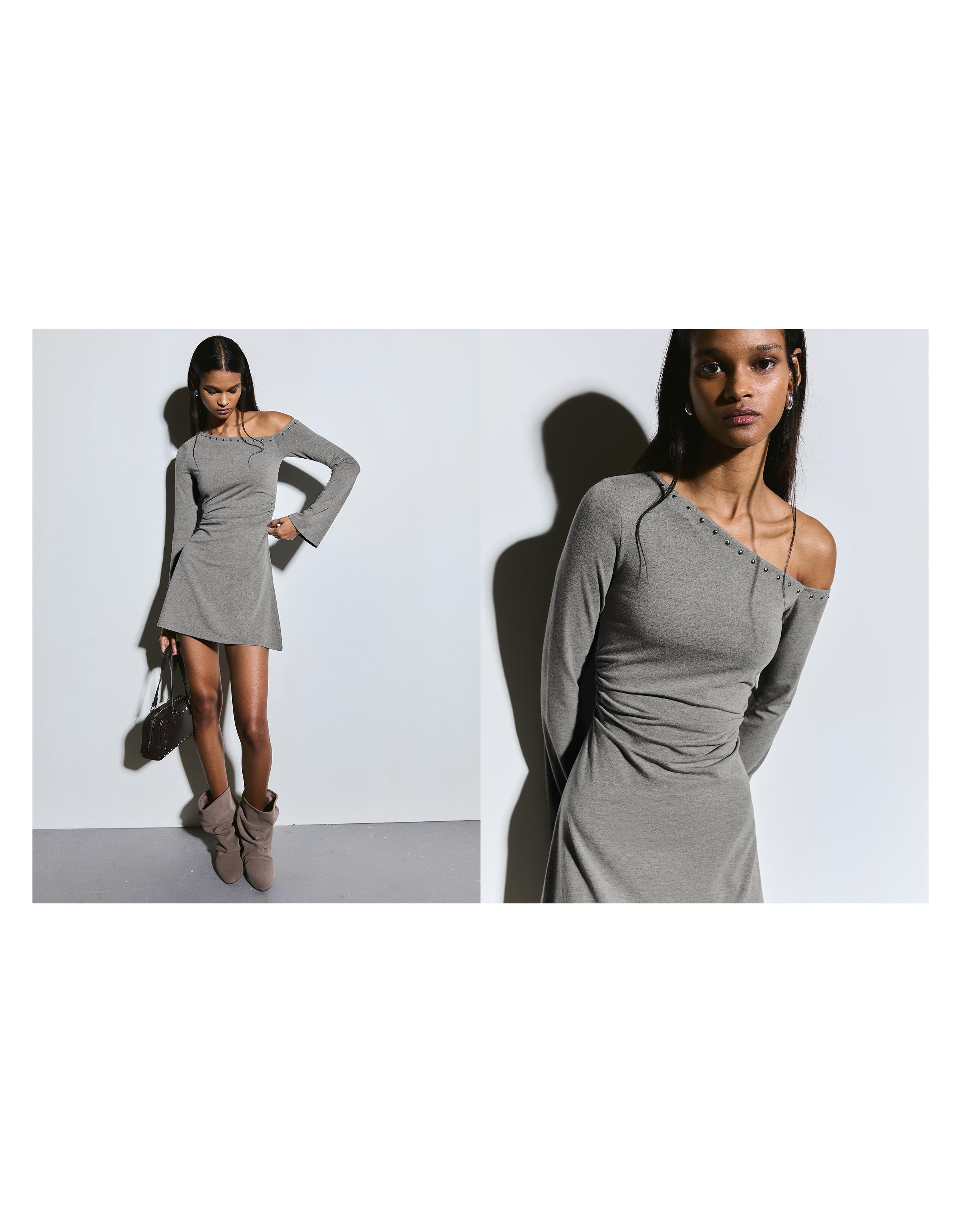 Asimetrik zımba detaylı mini elbise - Görsel 18