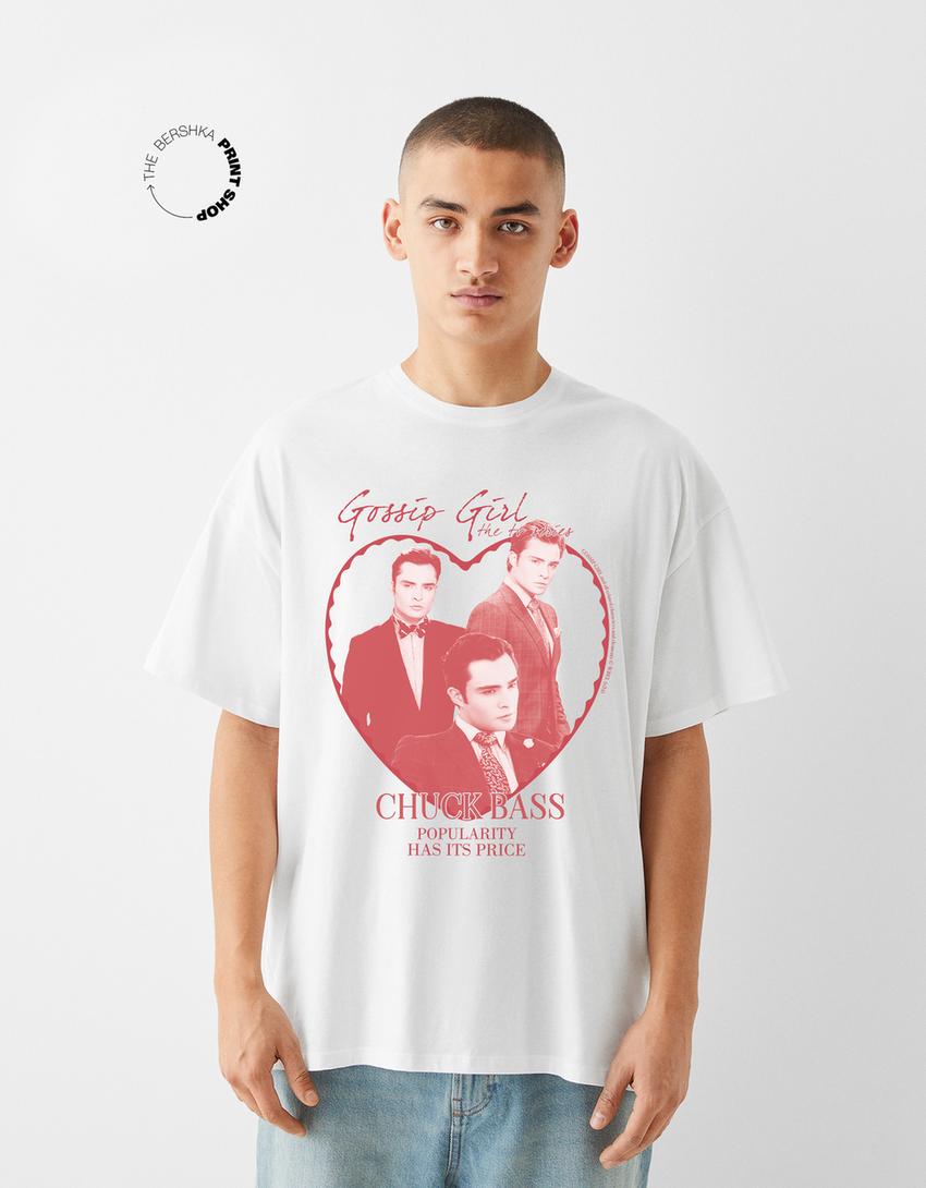 Gossip Girl print oversize short sleeve T-shirt-Off white-1