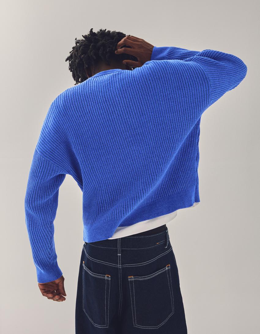 Ronde hals trui met chenilleprint-Blauw