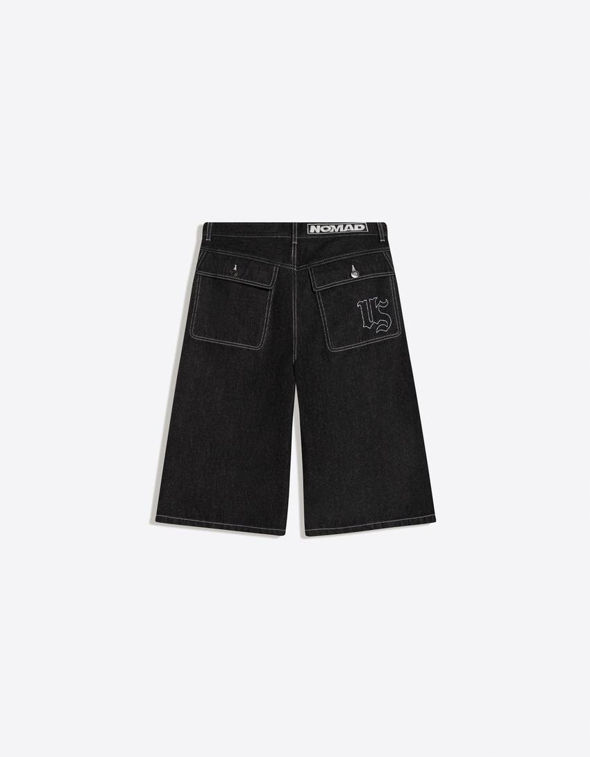 Bermuda en denim super baggy fit-Noir