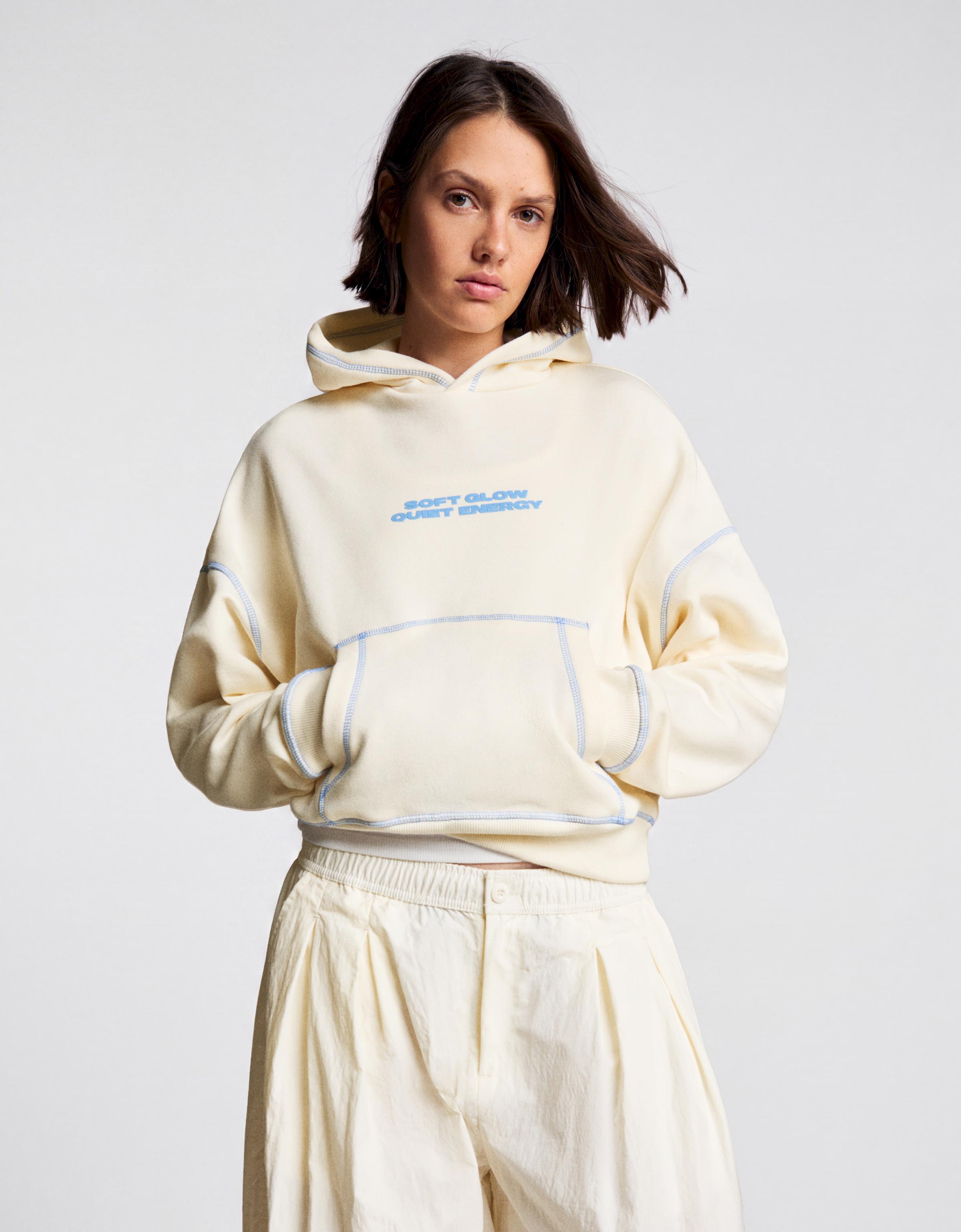 Hooded print sweatshirt — Cream