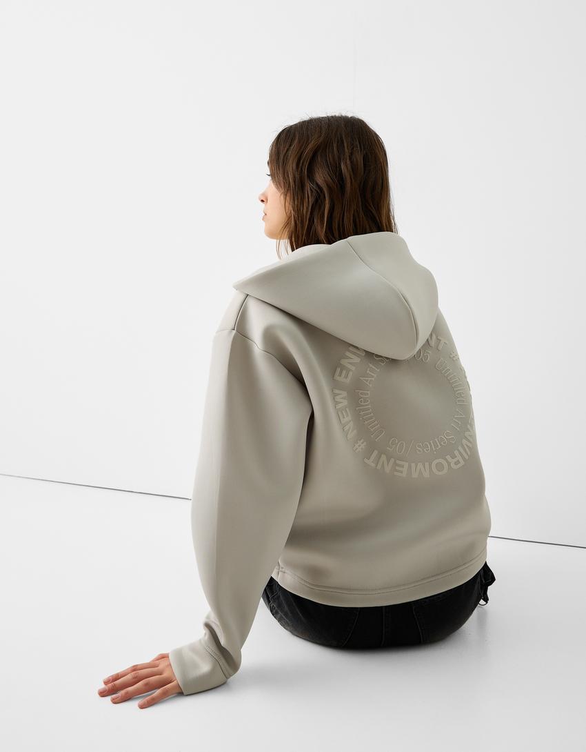 Sweat capuche fermeture Éclair inscription-Gris-2