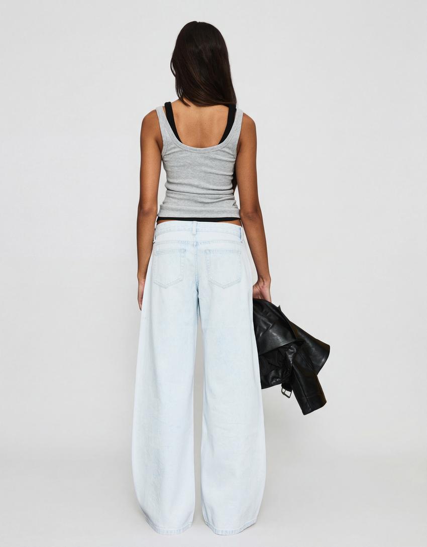 Jeans low-rise kaki lebar-Biru muda