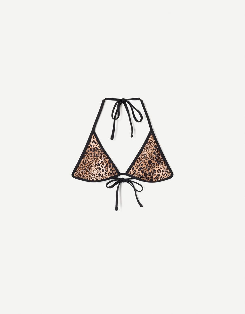 Haut de bikini réversible imprimé animal-Noir
