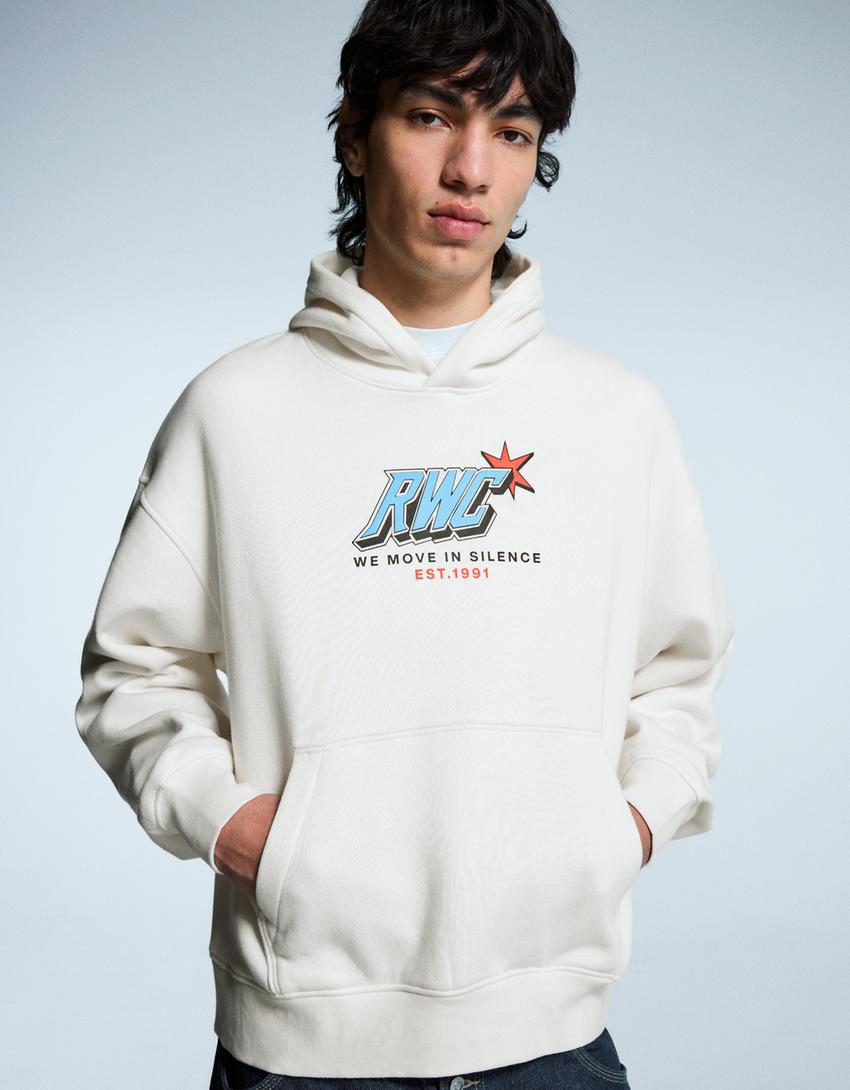Sweat capuche imprimé-Blanc cassé