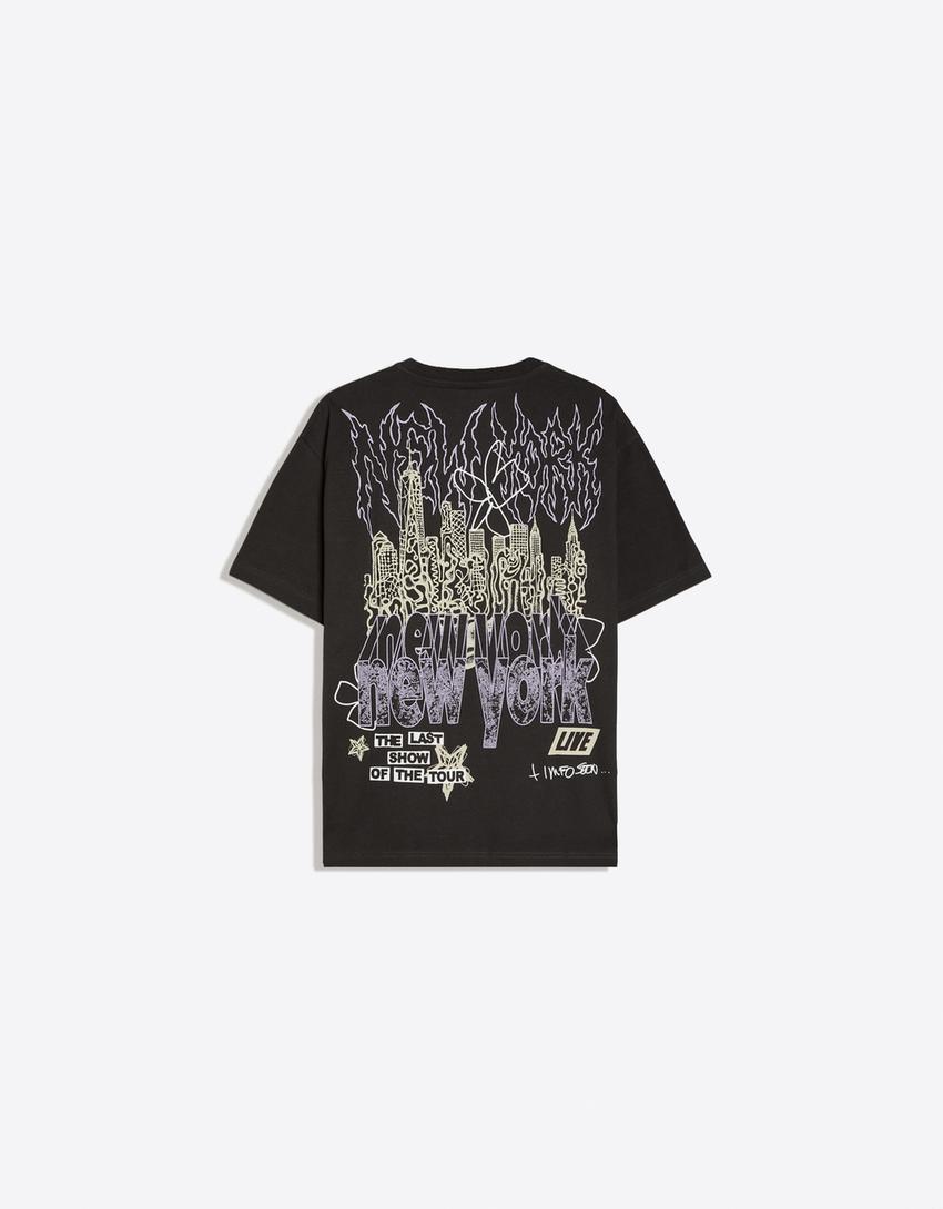 Printed boxy-fit short sleeve T-shirt-Black