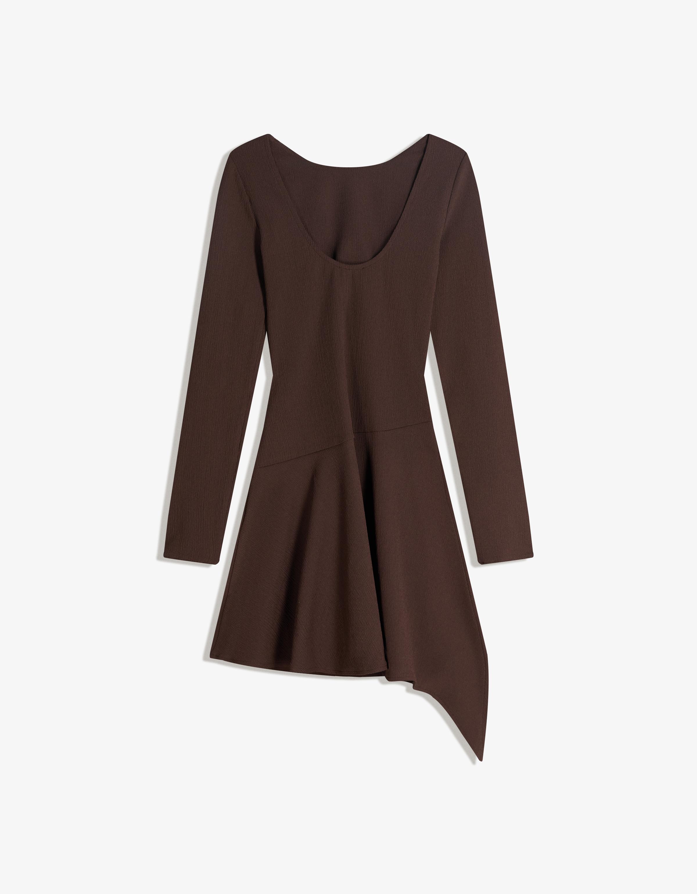 Asymmetric long sleeve mini dress — Brown