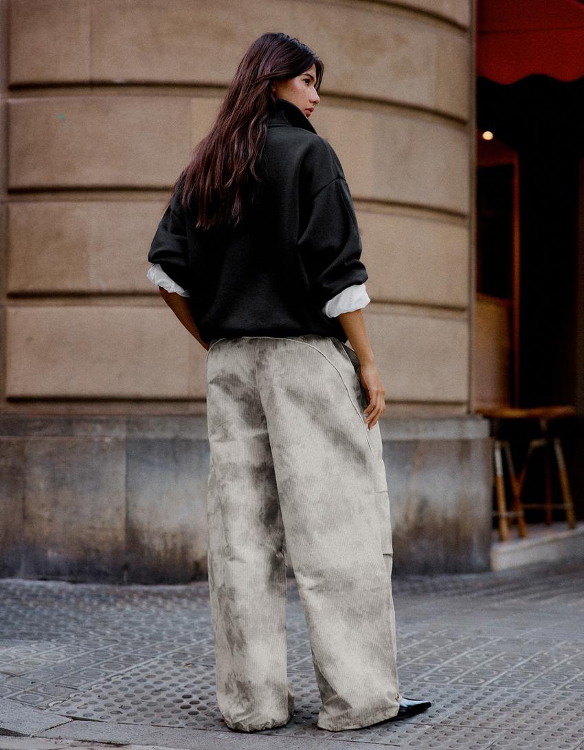 Technical print parachute trousers-Stone