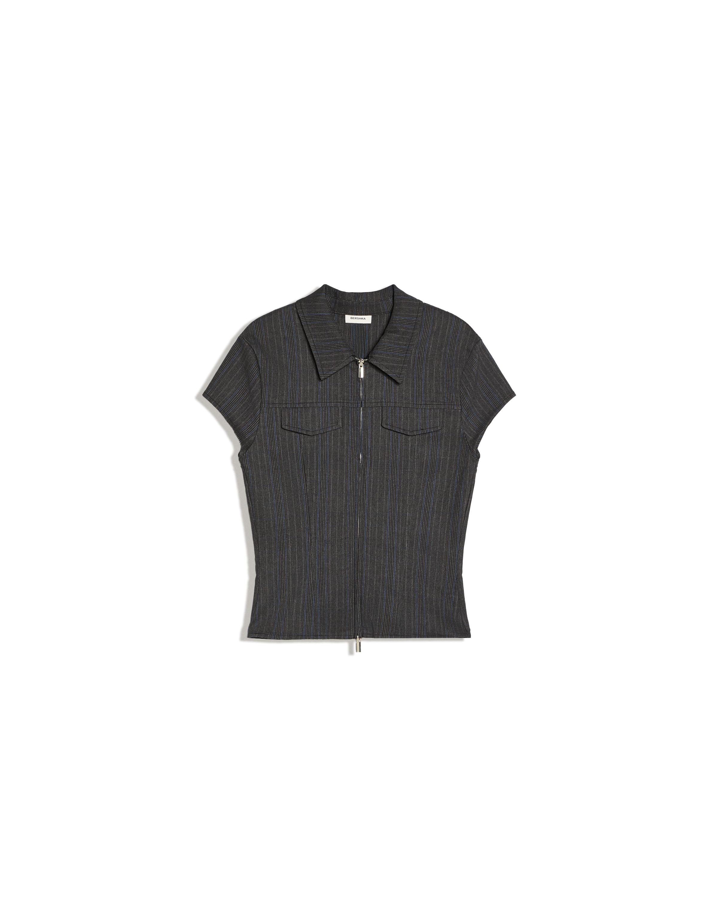 Short sleeve zip-up shirt — Dark grey