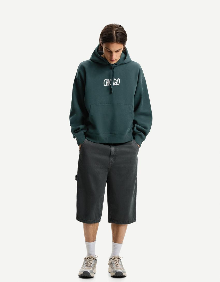 Boxy hoodie with embroidery-Green-3