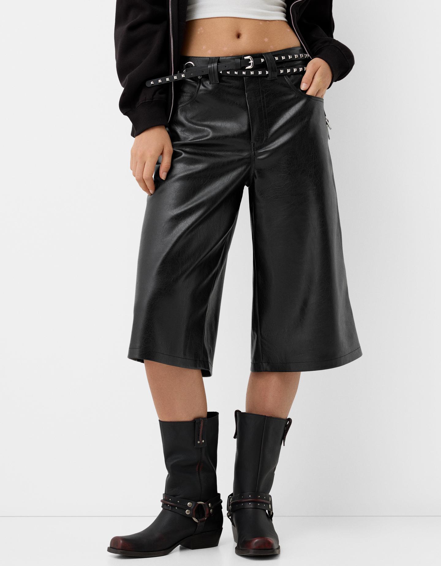 Bershka Bermuda Jorts In Finta Pelle Donna Xl Nero