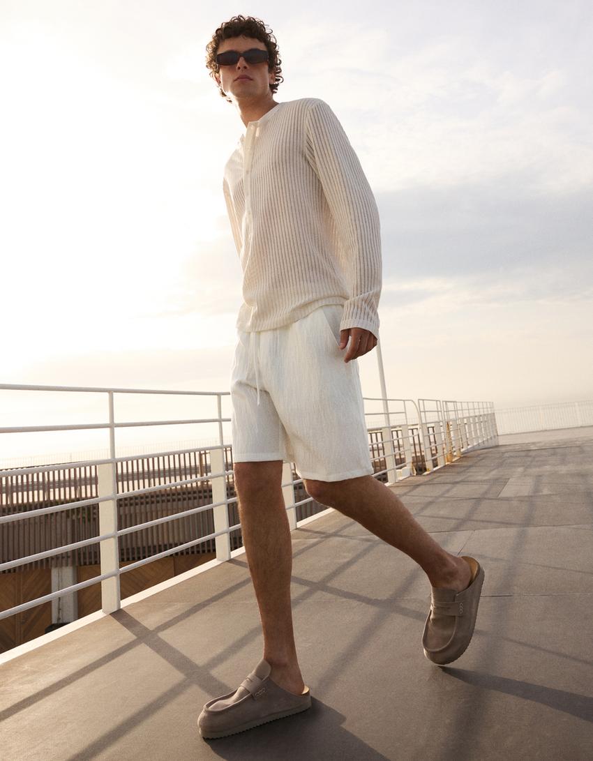 Rustik jogger fit bermuda-Beyaz