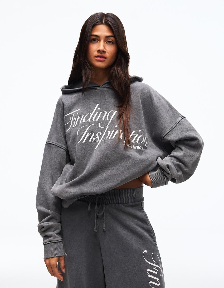Sudadera capucha print-Gris oscuro