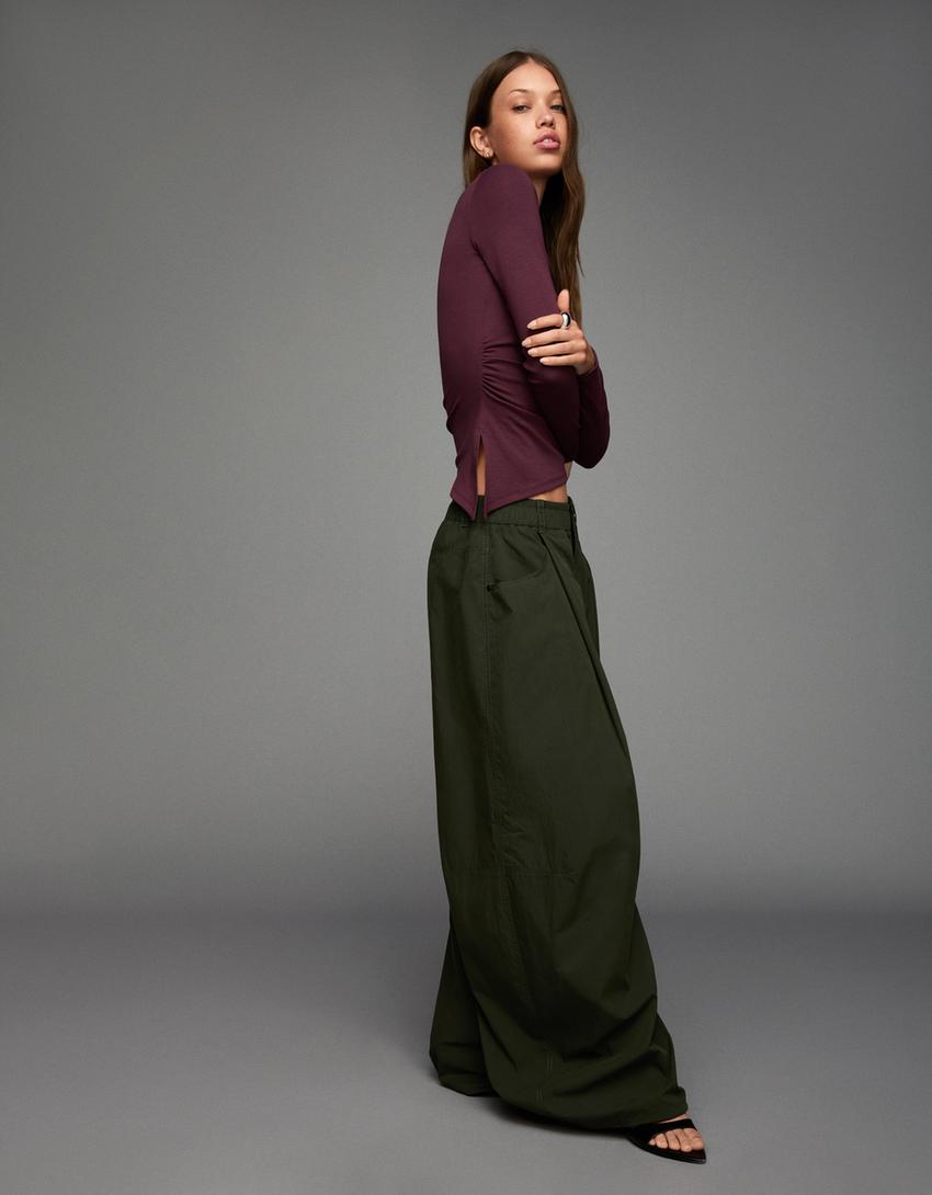 Langærmet, asymmetrisk T-shirt-Violet-2
