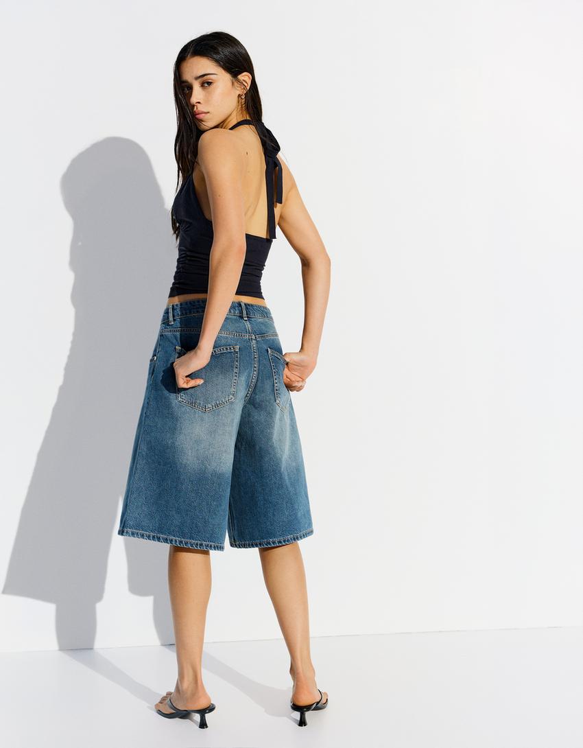 Ruched halter top-Navy