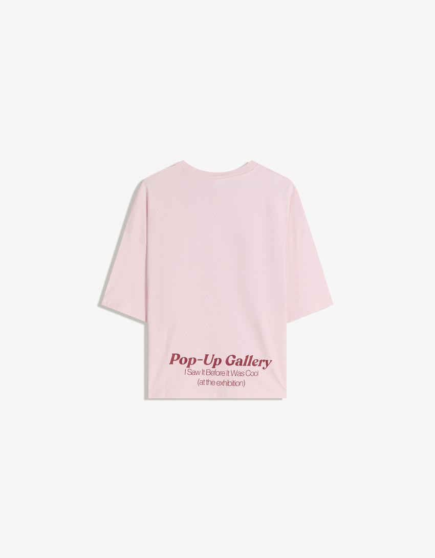 T-shirt Boxy fit à manches courtes imprimé-Rose