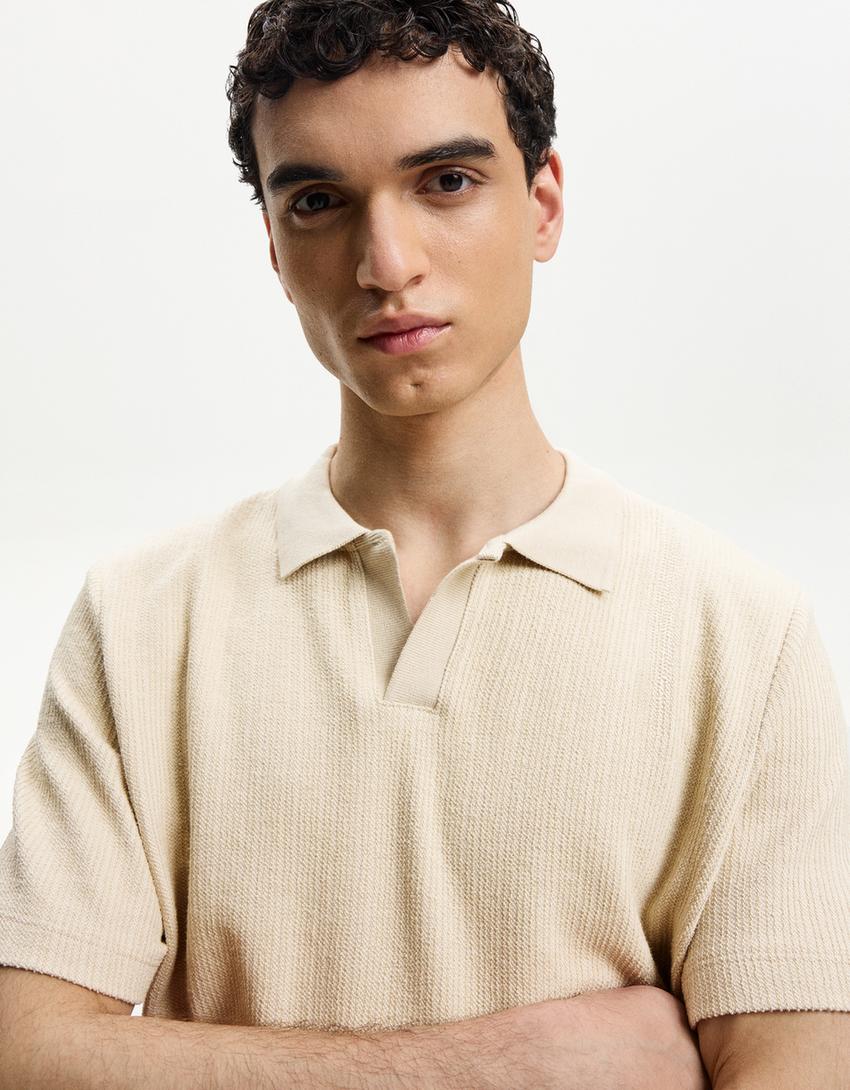 Textured polo shirt-Camel