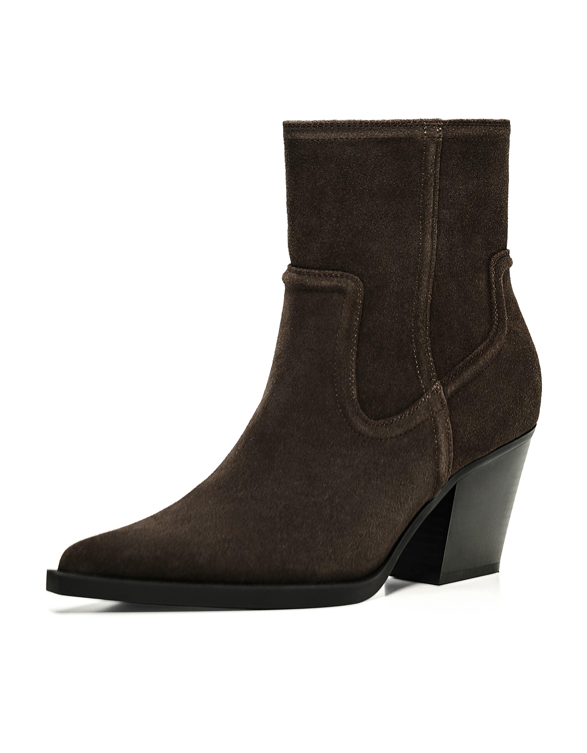 Leather cowboy heel ankle boots — TAUPE