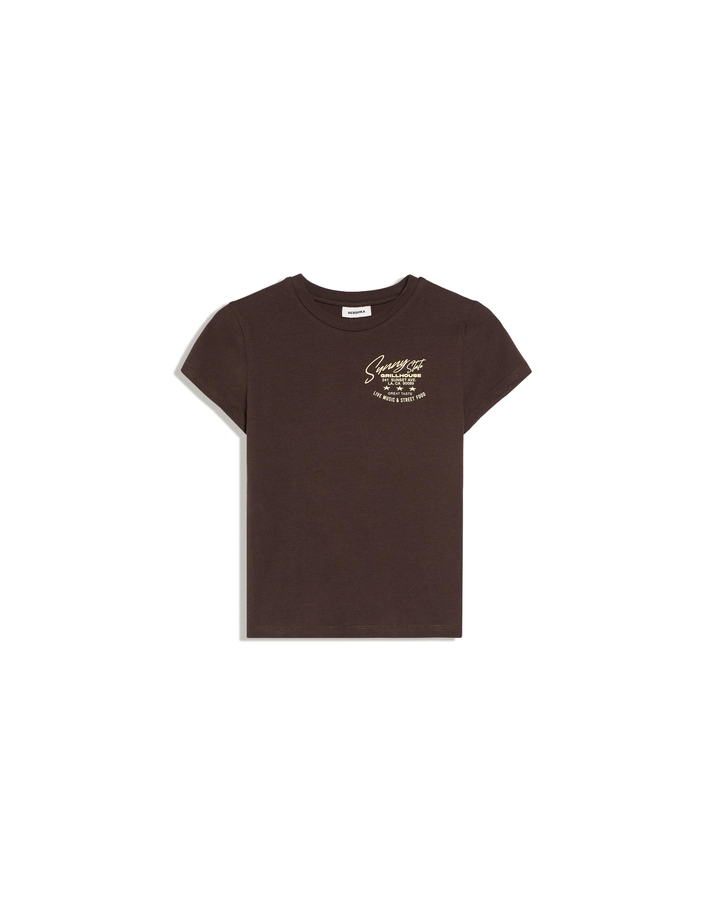 Fitted short sleeve print T-shirt — Brown
