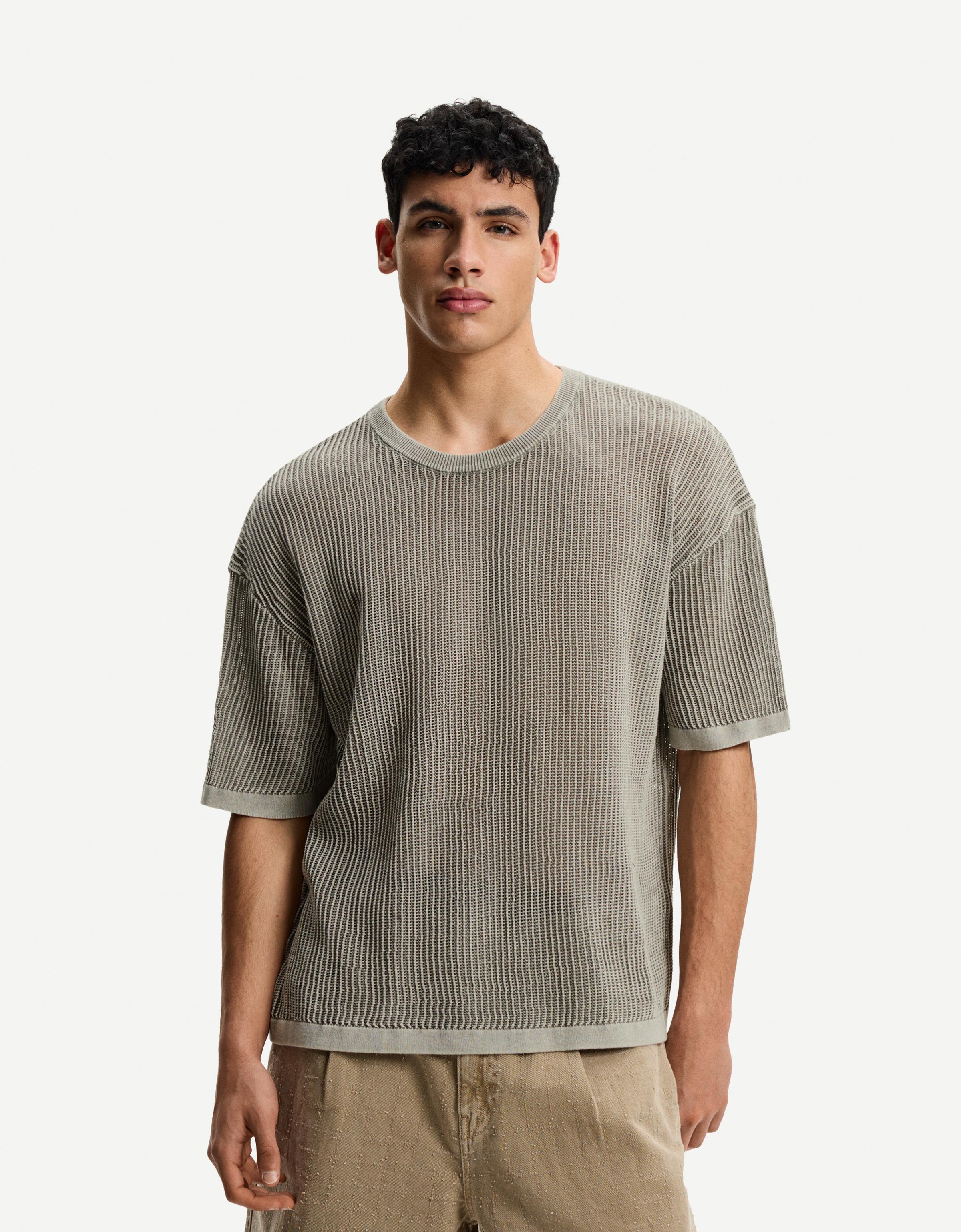 Bershka Kurzärmeliges Shirt Mit Mesh Herren Xl Grau