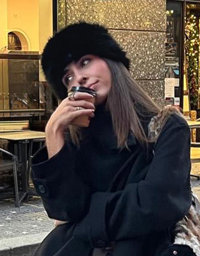 Faux fur pillbox hat-Black