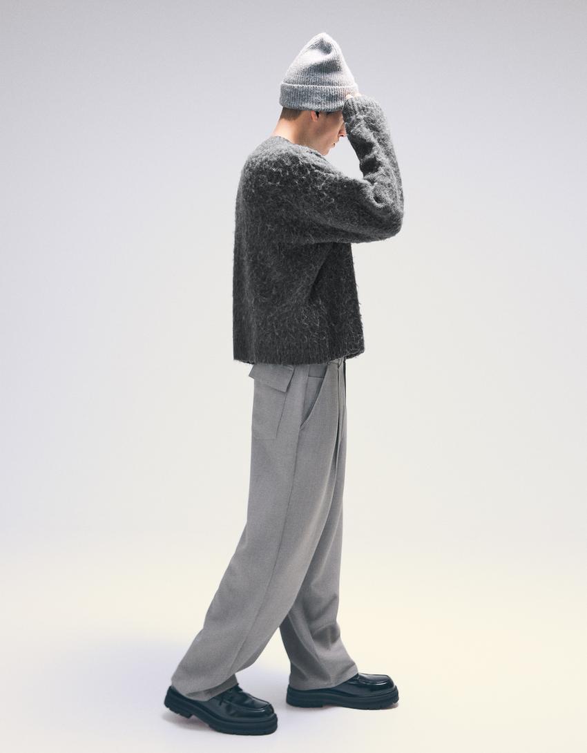 Pullover mit Kunstfell-Dunkelgrau