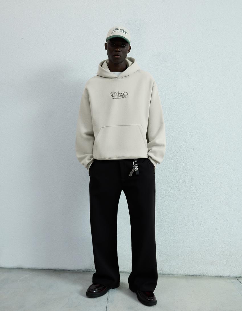 Kapuzenpullover mit Print-Steinfarbe