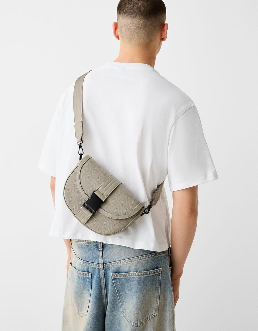 Sac bandoulière texturé plaque-Gris-1