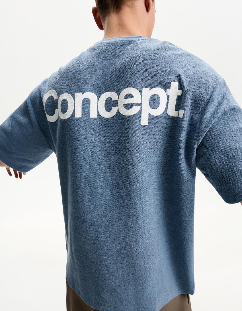 Short sleeve plush T-shirt with print-Blue