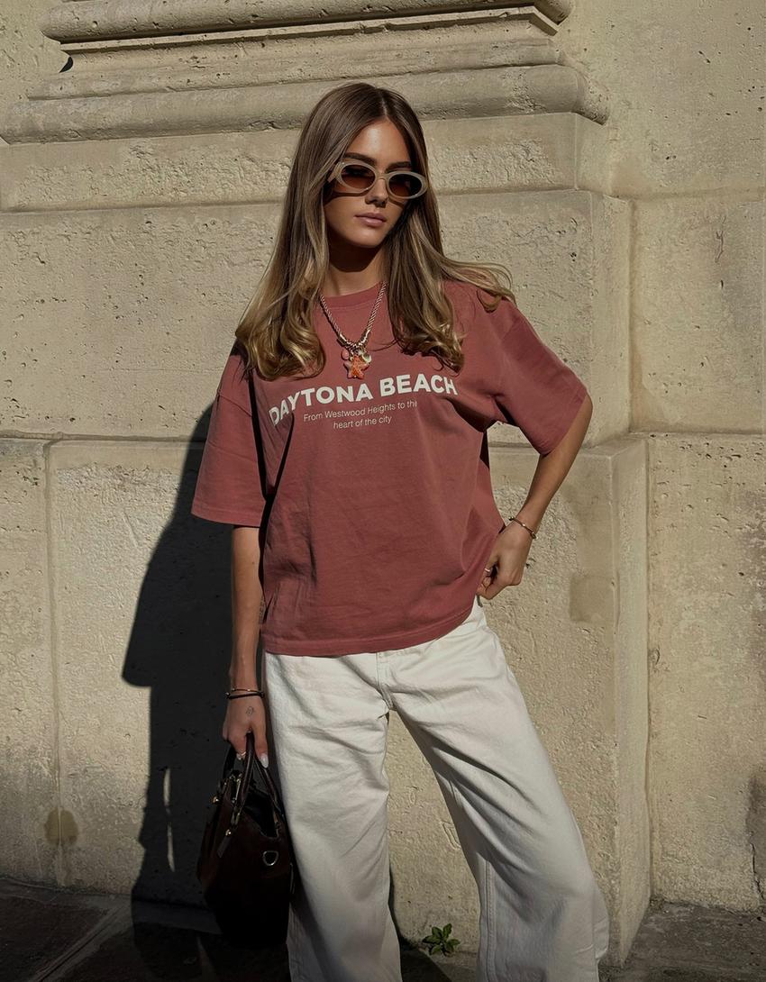 T-shirt manches courtes imprimé-Orange foncé-1
