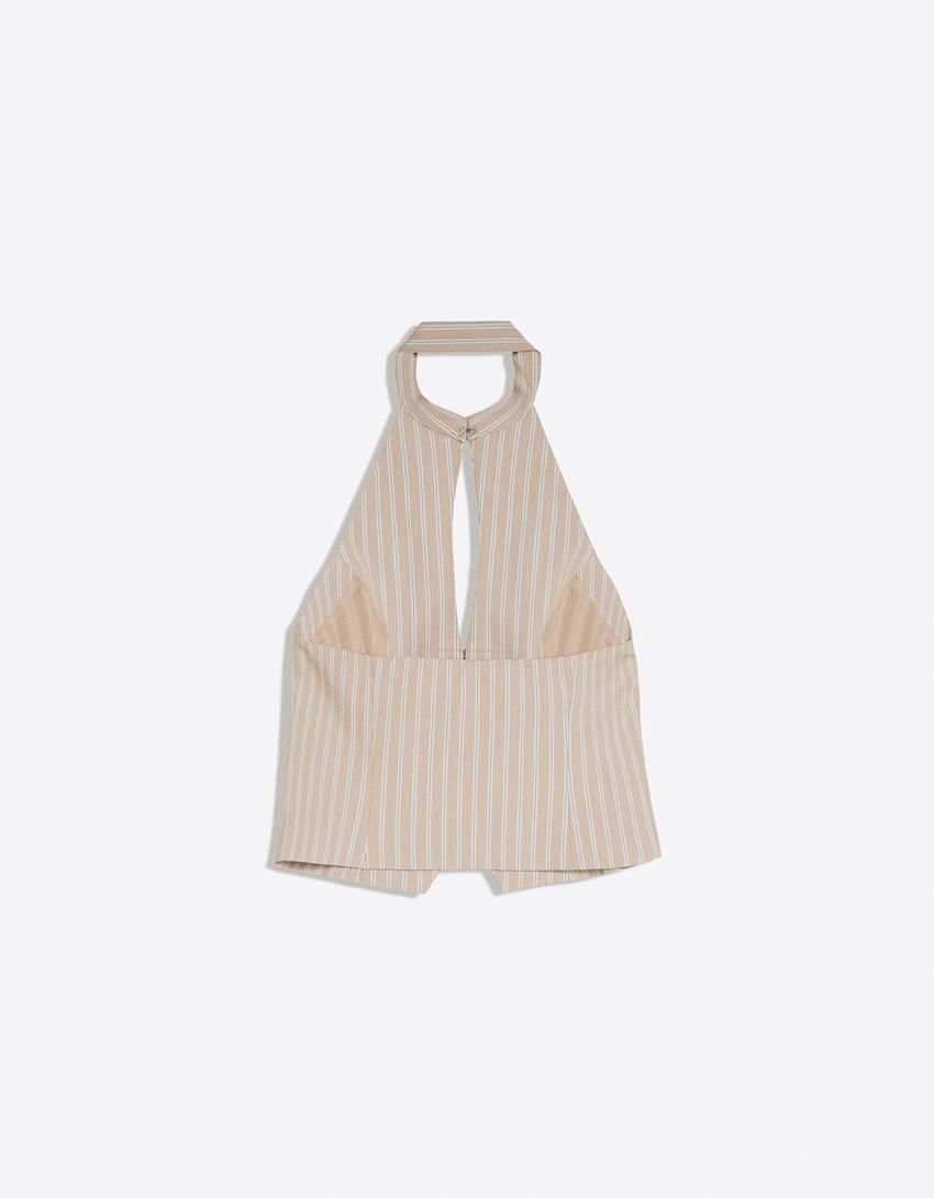 Kamizelka halter z guzikami z pętelkami-Piaskowy
