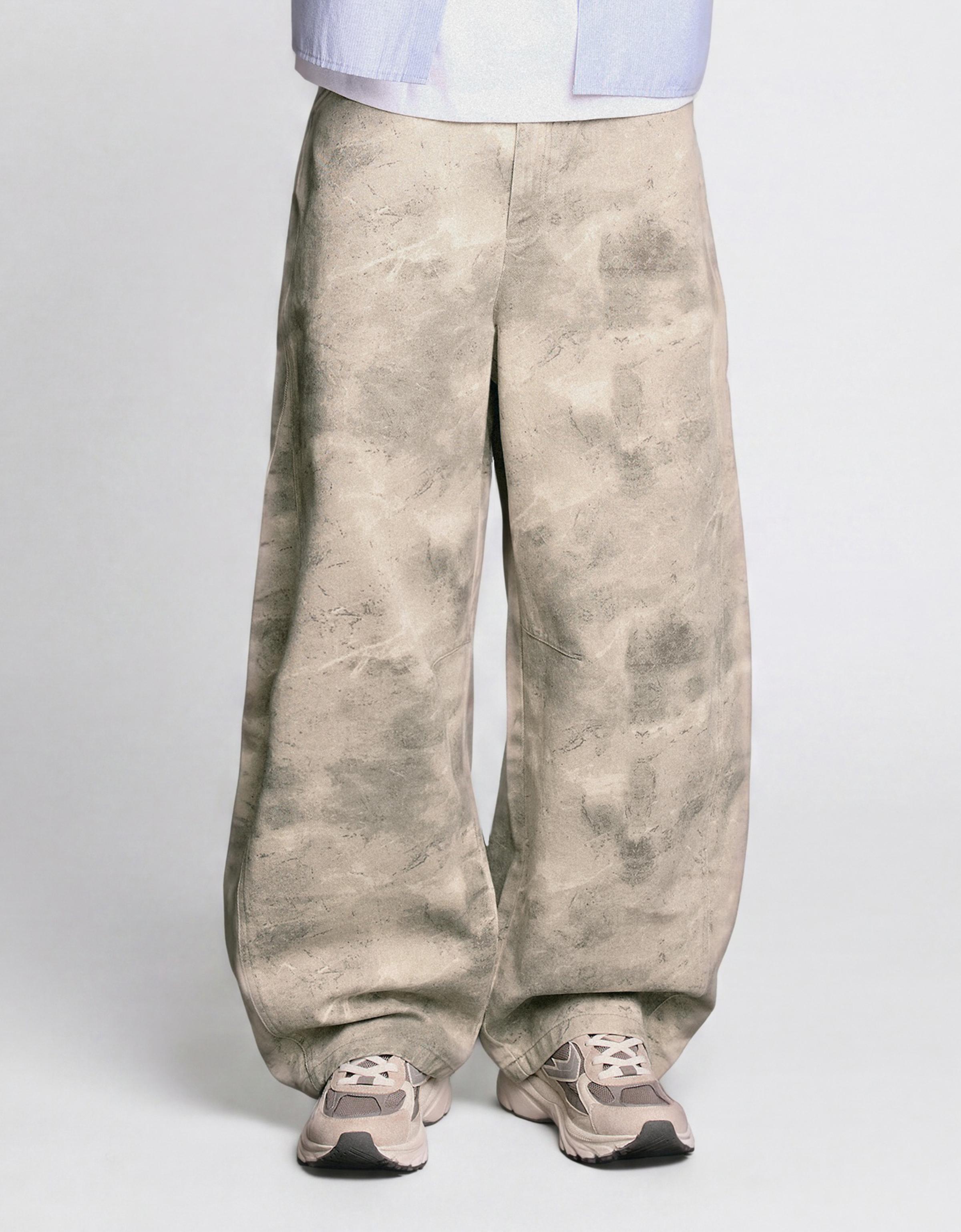 Printed barrel-leg trousers — Grey