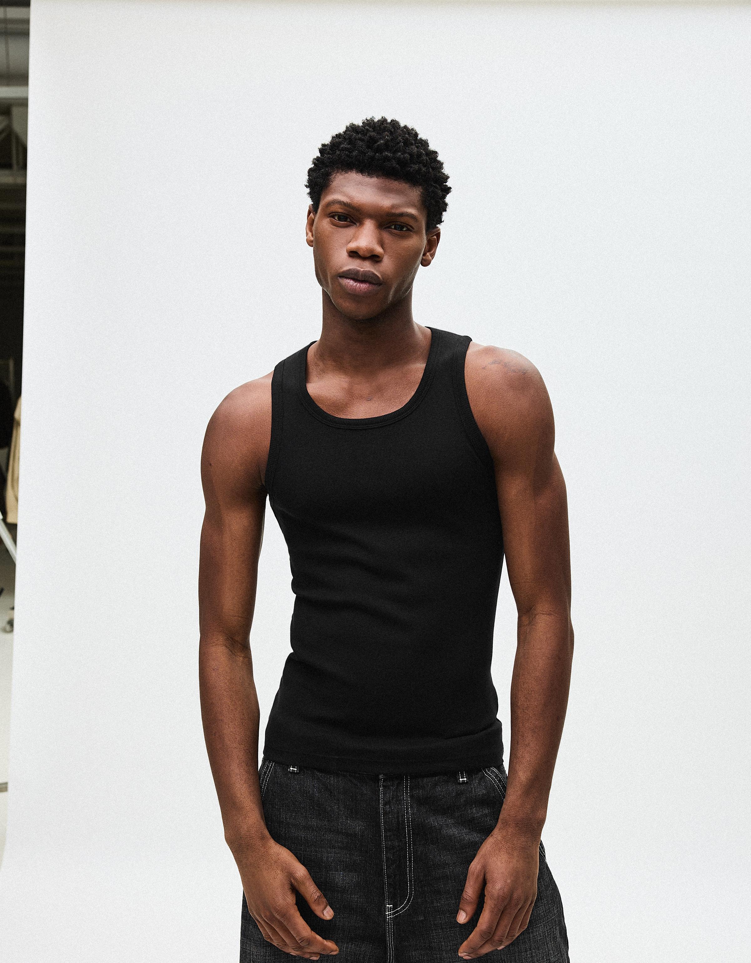 Bershka Rib-Trägershirt Herren Xl Schwarz