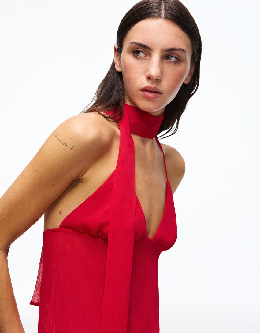 Strappy scarf top-Red