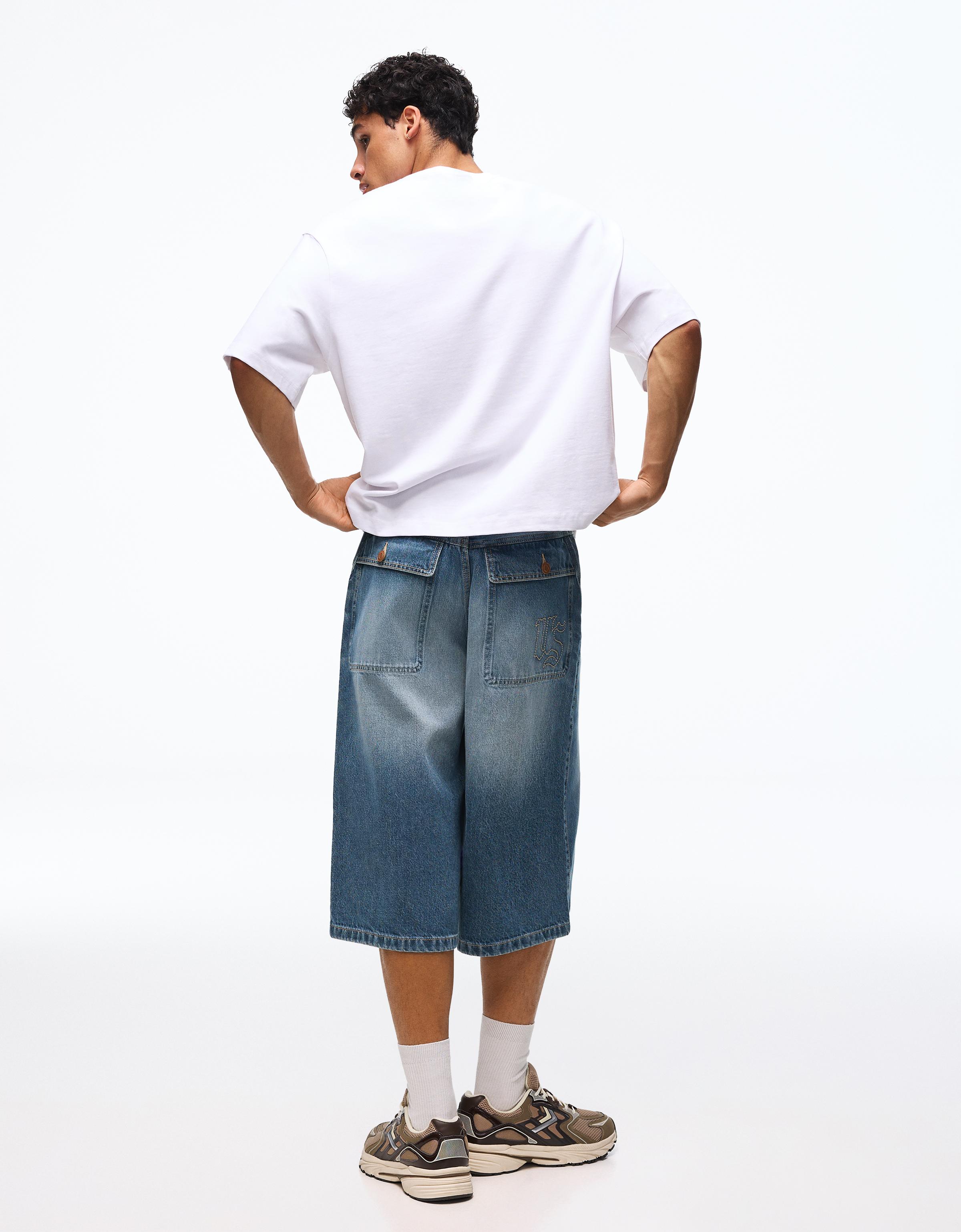 Super baggy denim Bermuda shorts — Light blue