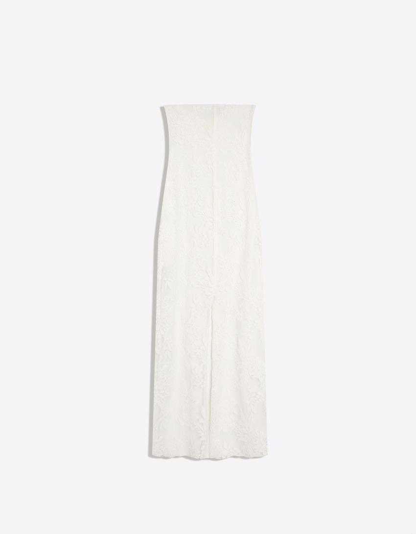 Rustikales Bandeau-Midikleid-Rohweiß