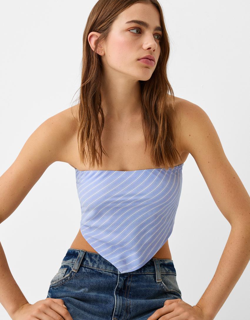 Striped scarf top-Light blue-2