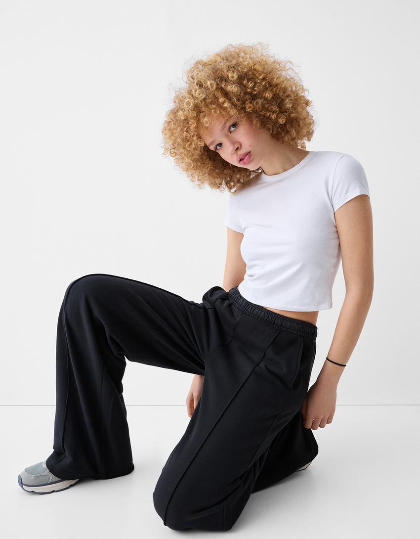 Wide-leg acid faded-effect plush trousers-Grey-3