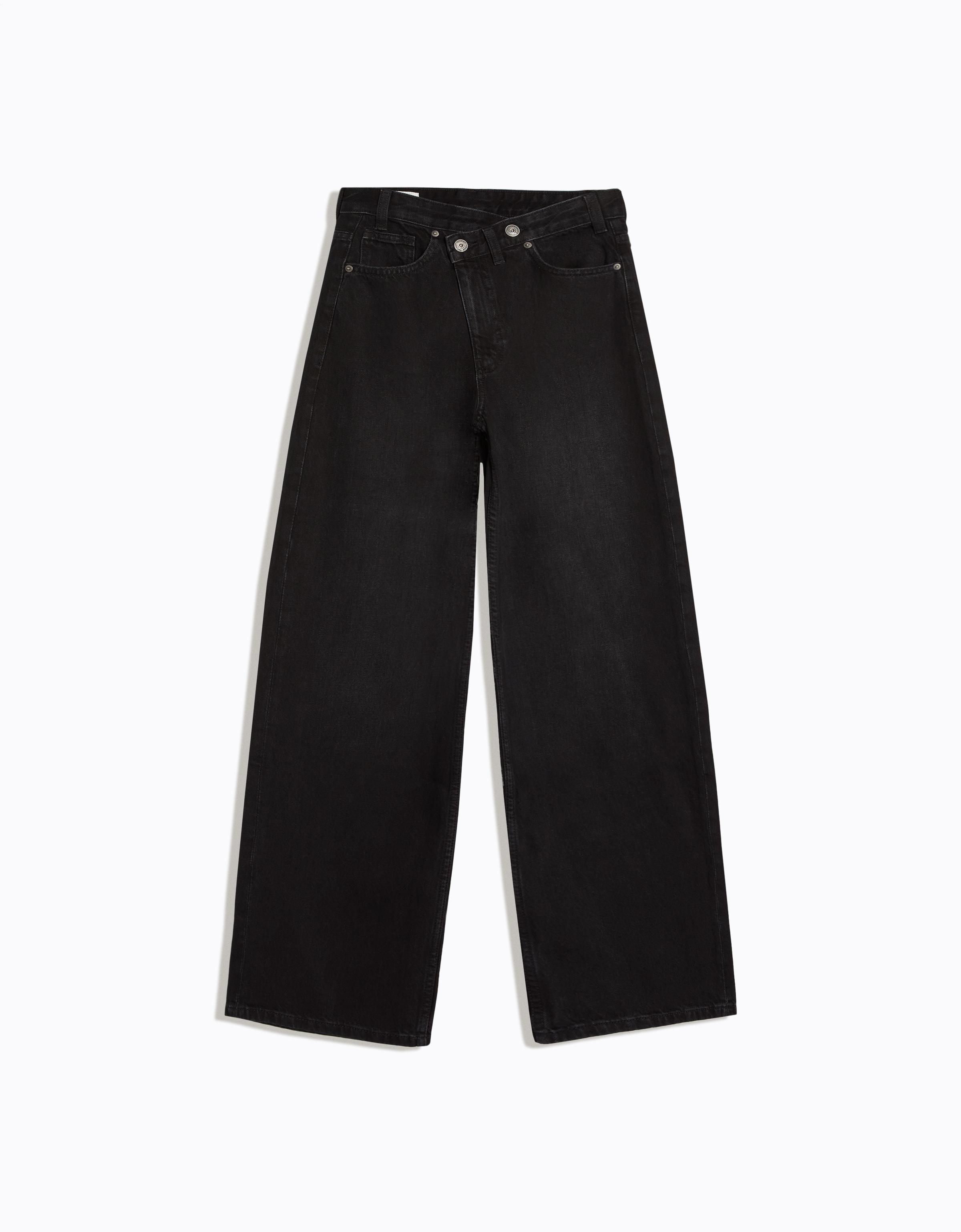 Wide-leg cross-waist jeans — Black