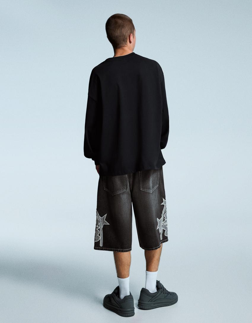 Bermuda denim parches-Negro