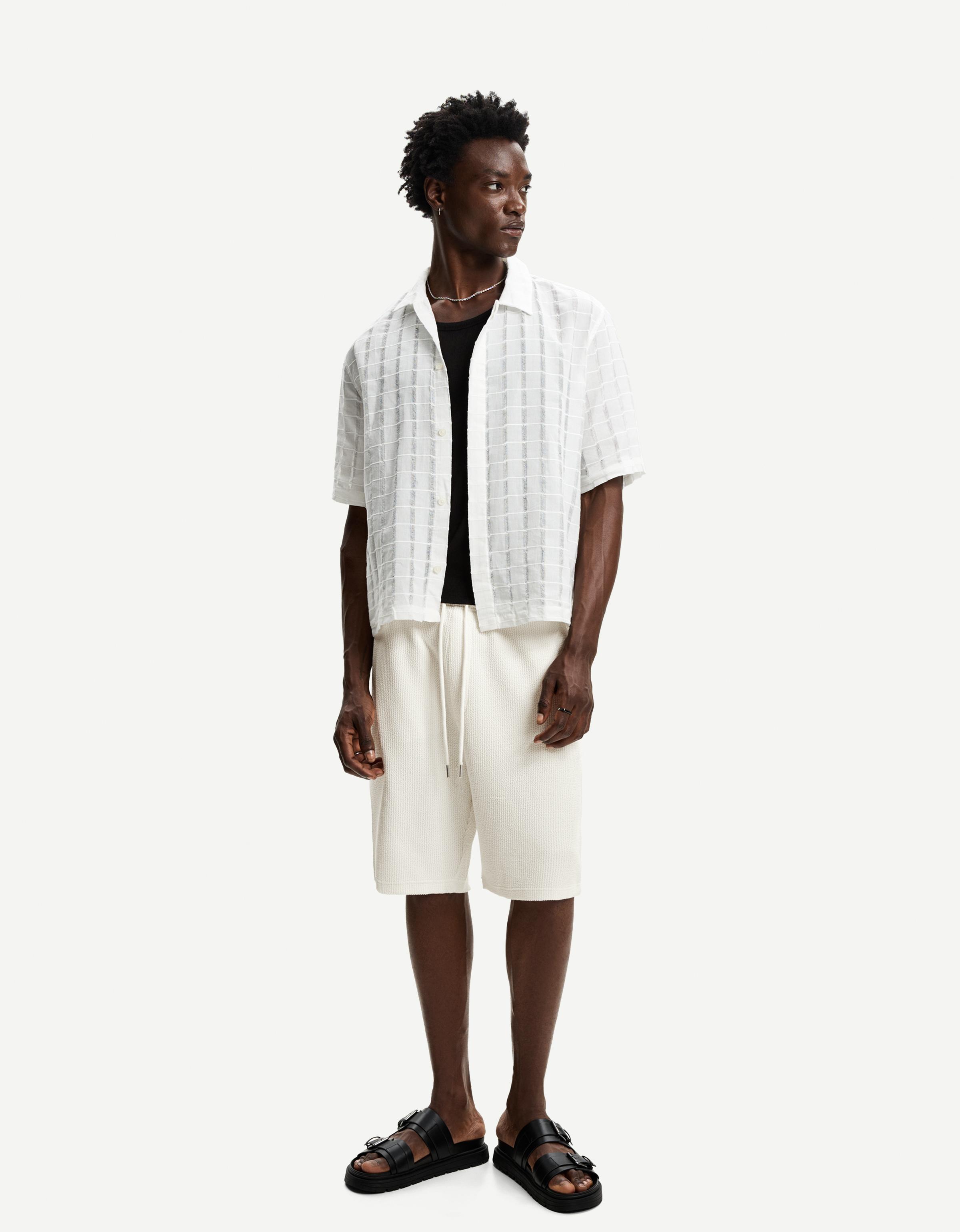 Bershka Bermudas Mit Textur Herren M Weiss