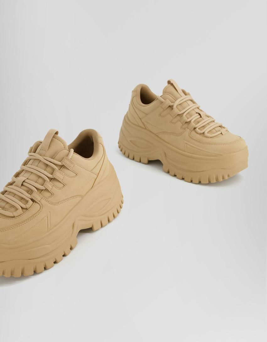 Multi-piece chunky sole trainers-CAMEL