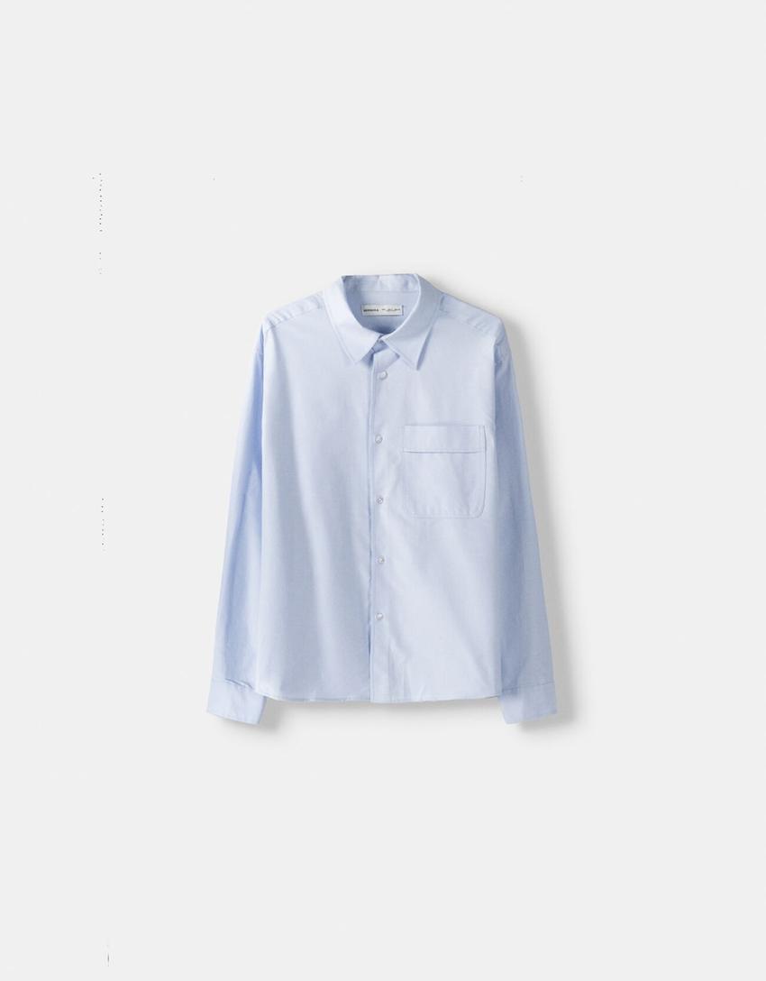 Boxy long sleeve Oxford shirt-Blue-4