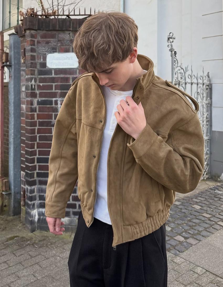 Süet efektli ceket-Deve tüyü rengi