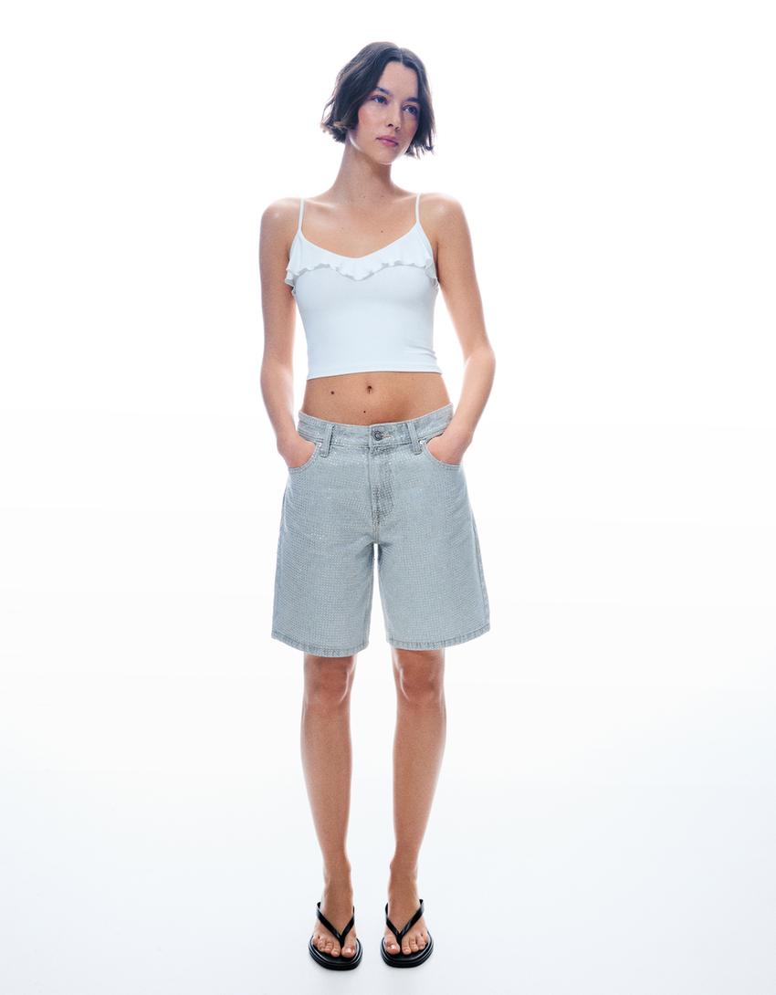 Bermuda denim brillant-Gris-0