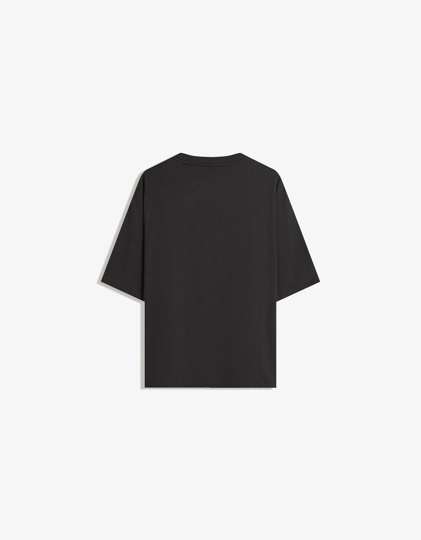 Camiseta manga corta felpa-Negro