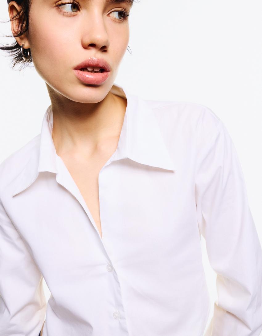 Cămașă cropped poplin detaliu legat-Alb-2