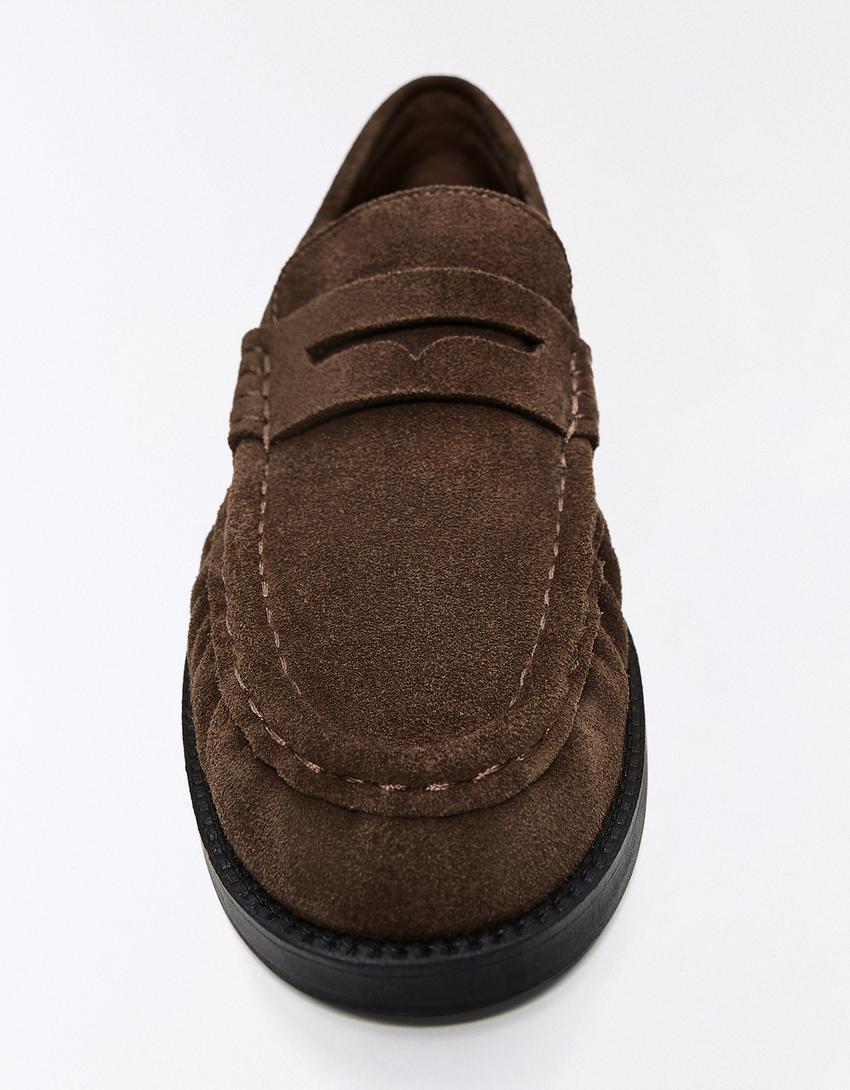 Leather loafers with thin soles-Tan