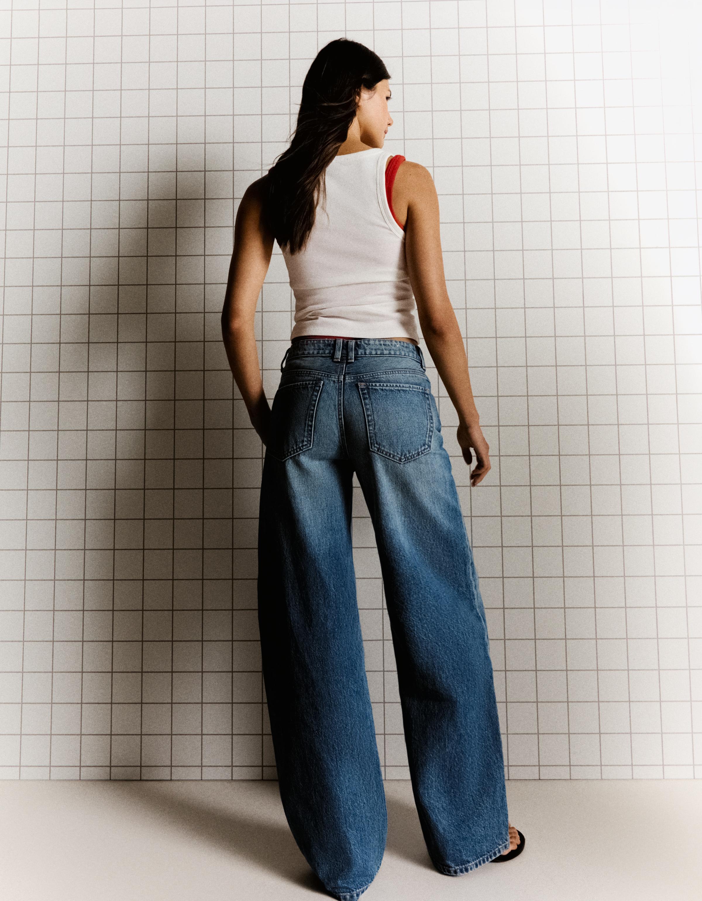 High-waist wide straight-leg jeans — Light blue